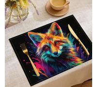 Fox Portrait Placemats Set Of 4, Wild Animals Ink Splash Placemat for Kitchen Dining Table Indoor Outdoor, Washable Colorful Table Place Mats, for Restaurant Home Decor 45x30cm