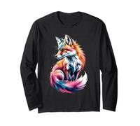 Fox Poster Style Colorful Paint Splatter Art Graphic Splash Long Sleeve T-Shirt