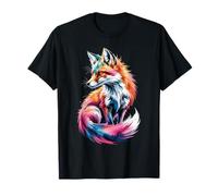 Fox Poster Style Colorful Paint Splatter Art Graphic Splash T-Shirt