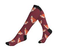 Fox Print Burgundy Compression Socks 50Cm Women Sports Socks Unisex Compression Stockings For Post-Surgery Pregnancy Aching Legs Nursing