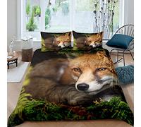 Fox Print Duvet Cover 3D Wild Animal Theme Bedding Set Woodland Fox Comforter Cover for Boys Girls Kids Room Decor Lightweight Nature Wildlife Pattern Bedspread Cover Super King With 2 Pillow Case