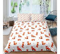 Fox Print Duvet Cover Set for Kids Boys Girls Cartoon Fox Comforter Cover 3D Animal Theme Bedding Set Woodland Fox Quilt Cover Bedroom Decor 3Pcs Bedcloths Double Size