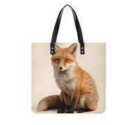 Fox Print Square PU Leather Tote Bag | Sturdy Faux Leather Top Handle Carryall, Multi-Purpose Reusable Shoulder Purse for Daily Errands Casual Outdoor Activities