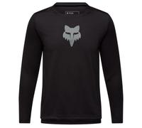 Fox Racing YTH Ranger Ls Jersey Fox Head - Youth Long Sleeve MTB Jersey, Recycled Materials, Sweat-Wicking Mesh, Drop Tail for Coverage, Iconic Logo, Versatile Performance - Color: Black, Size: YM