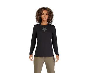 Fox Racing W Ranger LS Jersey Fox Head - Women's Long Sleeve MTB Jersey, Recycled Materials, Sweat-Wicking Mesh, Drop Tail for Coverage, Black, Size: XL