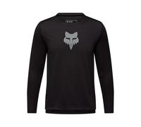 Fox Racing YTH Ranger Ls Jersey Fox Head - Youth Long Sleeve MTB Jersey, Recycled Materials, Sweat-Wicking Mesh, Drop Tail for Coverage, Black, Size: YXL