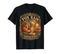 Fox Rain Club Listening to Rain Cozy Forest Fox Nature Lover Value Graphic T-Shirt, Men, Black, M