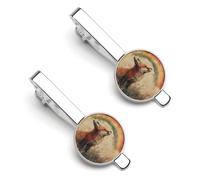 Fox Rainbow Man Tie Clip 2Pcs Tie Bar Clip Set Men's Accessories Fit Wedding Anniversary Business