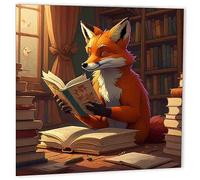 Fox Reading a Book Birthday Card Greeting Card Foxes books 147mm x 147mm