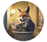 Fox Reading Newspaper Puzzles 1000 Pieces for Adults 1000 Pieces Round Puzzles for Adults Ideal for Lover, Perfect Christmas, New Year, Valentine's Gift 67.5x67.5cm