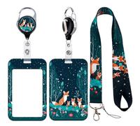 Fox Retractable Lanyard Card Holder Set with Stylish Design - Durable, Reusable Badge Holder with Neck Strap for ID Cards, Access Cards, Work Badges (3 in 1)