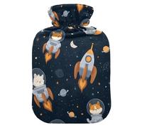 Fox Rocket Planet Pattern Hot Water Bottle with Velvet Cover Hot Water Bag for Pain Relief 2L, Neck Cramps Shoulders Pain Relief, Hot Cold Pack