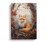 Fox Romanticism Art No.2 | Canvas Wall Art Print | Framed Ready to Hang Picture | Modern Art for Living Room Bedroom Kitchen Home | 24x16 Inch