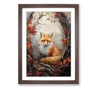 Fox Romanticism No.2 Framed Print | A2 Walnut Framed Wall Art | Ready to Hang | Modern Animal Picture | Living Room Bedroom Lounge Office