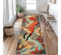 Fox Runner Rug 65 x 180 cm Long Washable, Rustic Leaves Runner Rug for Hallway Non Slip Carpet, Kitchen Entryway Hall Bedroom Decor, Soft Low Pile iJ&B222