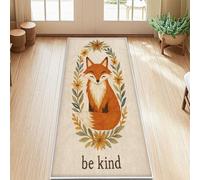 Fox Runner Rug, Nature Fanciful Flowers Leaves Fall Orange Low Pile Rectangle Floor Carpets Edge Binding for Kitchen Entryway Laundry Room Bedside Decor 2x5 Ft