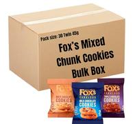 Fox’s Mixed Chunk Cookies Bulk Box Twin Packs Individually Wrapped Multipack Variety of Milk, Triple & White Chocolate Chunk for Guests, Visitor, Office, School or Tea Treats (30 Pack)