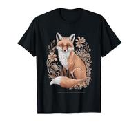 Fox Silhouette Floral Flowers Foxes Goblincore Aesthetic T-Shirt