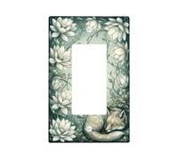 Fox Single Rocker Light Switch Cover, Nature Fanciful Water Lily Vines Spring Green Plastic Standard Size Switch Plate Decorative for Home Living Room New Apartment Decor
