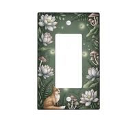 Fox Single Rocker Light Switch Cover, Nature Organic Water Lily Mushroom Summer Green Plastic Standard Size Switch Plate Decorative for Living Room Bedroom Home Office Decor