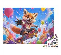 Fox Skateboard Balloon 1000 Pieces Mini Jigsaw Puzzle for Adults | 52x38cm Cardboard, Puzzle Assembly, Young Adults, Living Room Decor, Mind Relaxation