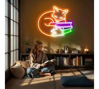Fox Sleep On Book Neon Sign Animal Signs, Librarian Gift Fox Book Wall Decor