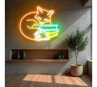 Fox Sleep On Book Neon Sign Animal Signs, Librarian Gift Fox Book Wall Decor