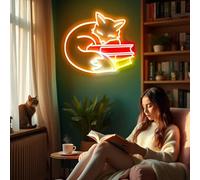 Fox Sleep On Book Neon Sign Animal Signs, Librarian Gift Fox Book Wall Decor