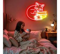 Fox Sleep On Book Neon Sign Animal Signs, Librarian Gift Fox Book Wall Decor