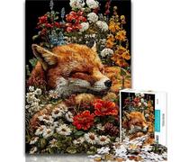 Fox Sleeping in The Flowers Jigsaw Puzzles for Teenagers 1000 Piece Puzzle,family Fun Games Is Ideal As A Gift for The Whole Family 50x75cm