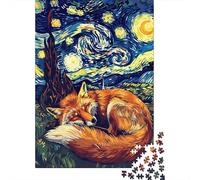 Fox Sleeping Under Starry Night Sky Puzzle Game 1000 Pieces, Fox Themed Animal Jigsaw, Gift for Adults And Families, 52x38cm/1000pcs