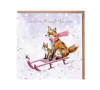 Fox Sleigh Ride Christmas Card - Xmas Dashing Through The Snow