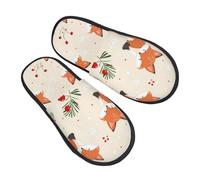 Fox Slippers for Women Men Snowflake Non-Slip House Slippers Indoor Comfy Fuzzy Footwear Memory Foam Bedroom Travel Shoes M