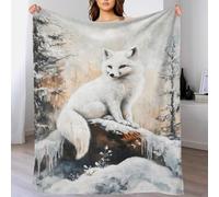 Fox & Snow 3D Print Bed Blanket Xmas Reversible Sherpa Fleece Flannel Fluffy Polyester Soft And Warm for Home Life And Travel 50x60inch(127x152cm)