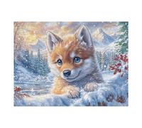 Fox Snow Forest Wildlife Wild Nature Rural 500 Piece Jigsaw Puzzle for Adults Fun Creative And Relaxing Perfect Hobby for Family Or Friends 500 PCS（52×38cm）