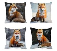 fox Sofa Cushion Covers 65 x 65 Outdoor Cushions Set of 4, winter Decorative Pillows Large Cushions, Velvet Cushion Cover Square Pillow Cases, for Bedroom Chair Garden, Home Decor, a-338