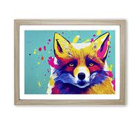 Fox Splashed Vol.5 Abstract Framed Print | A3 Oak Framed Wall Art | Ready to Hang | Abstract Animal Picture | Living Room Bedroom Lounge Office