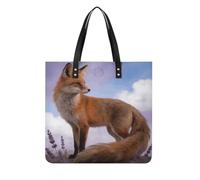 Fox Square PU Leather Tote Bag | Sturdy Faux Leather Top Handle Carryall, Multi-Purpose Reusable Shoulder Purse for Daily Errands Casual Outdoor Activities