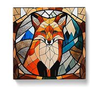 Fox Stained Glass Effect Canvas Print | Gallery Wrapped 30mm Frame Wall Art | 20x20 inches | Ready to Hang | Modern Animals Picture | Living Room Bedroom Lounge Office