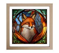 Fox Stained Glass Effect No.1 Framed Print | 18x18 Inch Oak Framed Wall Art | Ready to Hang | Modern Animal Picture | Living Room Bedroom Lounge Office