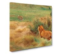 Fox Stalking a Brown Hare by Bruno Liljefors Classic Painting Canvas Wall Art Print Ready to Hang, Framed Picture for Living Room Bedroom Home Office Décor, 14x14 Inch (35x35 cm)