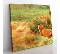 Fox Stalking a Brown Hare by Bruno Liljefors Classic Painting Canvas Wall Art Print Ready to Hang, Framed Picture for Living Room Bedroom Home Office Décor, 35x35 cm (14x14 Inch)