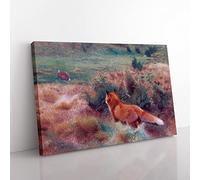 Fox Stalking A Brown Hare By Bruno Liljefors Classic Painting Canvas Wall Art Print Ready to Hang, Framed Picture for Living Room Bedroom Home Office Décor, 76x50 cm (30x20 Inch)