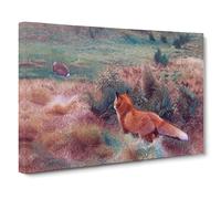 Fox Stalking A Brown Hare By Bruno Liljefors Classic Painting Canvas Wall Art Print Ready to Hang, Framed Picture for Living Room Bedroom Home Office Décor, 24x16 Inch (60x40 cm)