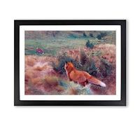 Fox Stalking A Brown Hare By Bruno Liljefors Classic Painting Framed Print | A2 Black Framed Wall Art | Ready to Hang | Classic Animal Picture | Living Room Bedroom Lounge Office