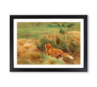 Fox Stalking A Brown Hare by Bruno Liljefors Framed Print | A2 Black Framed Wall Art | Ready to Hang | Modern Animal Picture | Living Room Bedroom Lounge Office