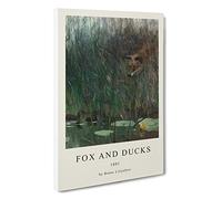 Fox Stalking Ducks Bruno Liljefors Canvas Print | Gallery Wrapped 30mm Frame Wall Art | 30x20 inches | Ready to Hang | Contemporary Animals Picture | Living Room Bedroom Lounge Office