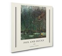 Fox Stalking Ducks By Bruno Liljefors Canvas Print | Gallery Wrapped 30mm Frame Wall Art | 14x14 inches | Ready to Hang | Classic Animals Picture | Living Room Bedroom Lounge Office