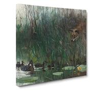 Fox Stalking Ducks by Bruno Liljefors Canvas Print | Gallery Wrapped 30mm Frame Wall Art | 20x20 inches | Ready to Hang | Modern Animals Picture | Living Room Bedroom Lounge Office