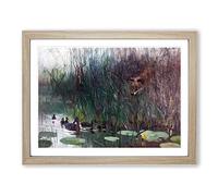 Fox Stalking Ducks By Bruno Liljefors Classic Painting Framed Print | A3 Oak Framed Wall Art | Ready to Hang | Classic Animal Picture | Living Room Bedroom Lounge Office